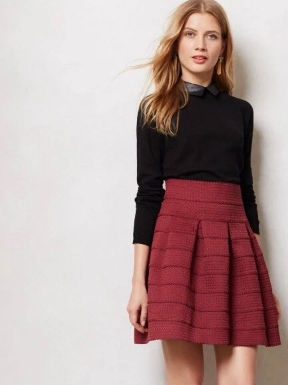 Anthropologie Girls From Savoy Ponte Bell Skirt Burgundy Red Size Xsmall/Small
